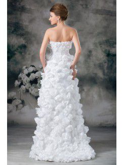 Satin Sweetheart Floor Length A-line Hand-made Flowers Wedding Dress