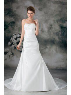 Taffeta Strapless Chapel Train A-line Embroidered Wedding Dress