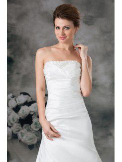 Taffeta Strapless Chapel Train A-line Embroidered Wedding Dress