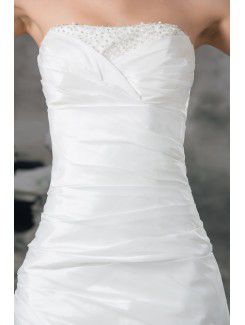 Taffeta Strapless Chapel Train A-line Embroidered Wedding Dress