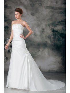 Taffeta Strapless Chapel Train A-line Embroidered Wedding Dress