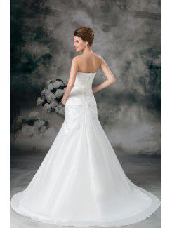 Taffeta Strapless Chapel Train A-line Embroidered Wedding Dress