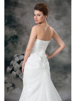 Taffeta Strapless Chapel Train A-line Embroidered Wedding Dress