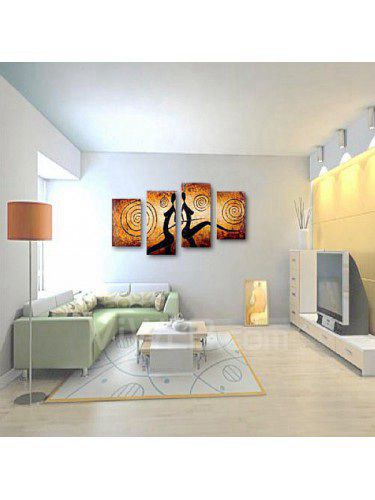 Hand-painted Abstract Oil Painting with Stretched Frame-Set of 4