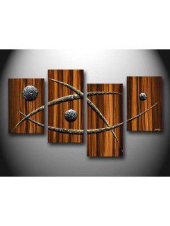 Hand-painted Abstract Oil Painting with Stretched Frame-Set of 4