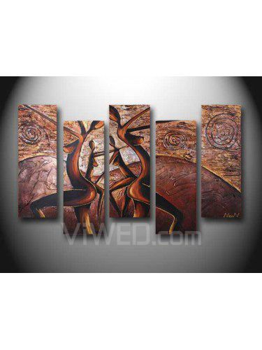 Hand-painted Abstract Oil Painting with Stretched Frame-Set of 5