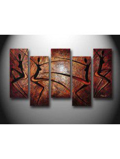 Hand-painted Abstract Oil Painting with Stretched Frame-Set of 5