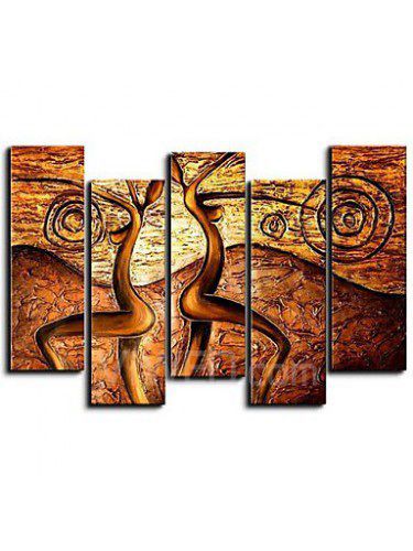 Abstract Hand-painted Oil Painting with Stretched Frame-Set of 5