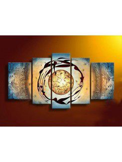 Hand-painted Abstract Oil Painting with Stretched Frame-Set of 5