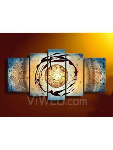 Hand-painted Abstract Oil Painting with Stretched Frame-Set of 5