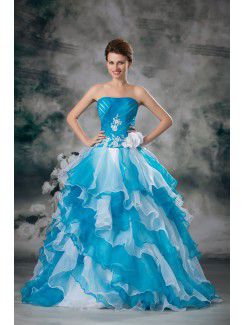 Organza strapless vloer lengte a-lijn geborduurde trouwjurk