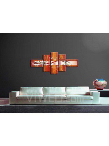 Hand-painted Abstract Oil Painting with Stretched Frame-Set of 5