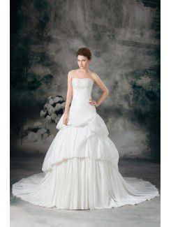 Taffeta Scoop Chapel Train A-line Embroidered Wedding Dress