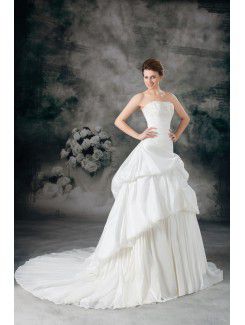 Taffeta Scoop Chapel Train A-line Embroidered Wedding Dress