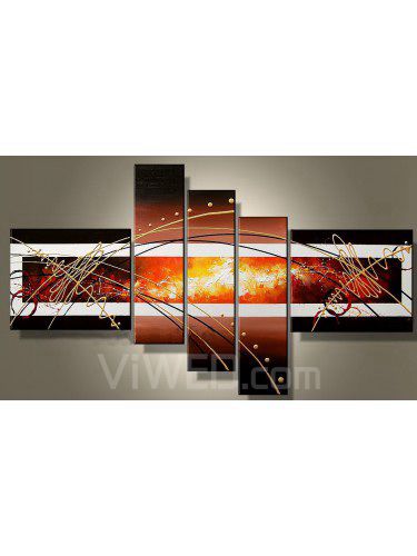 Hand-painted Abstract Oil Painting with Stretched Frame-Set of 5