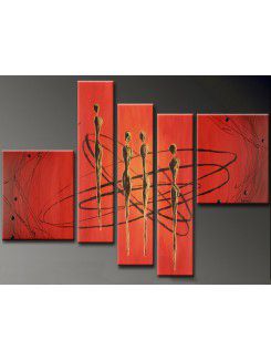 Hand-painted Abstract Oil Painting with Stretched Frame-Set of 5