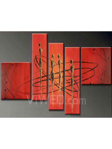 Hand-painted Abstract Oil Painting with Stretched Frame-Set of 5