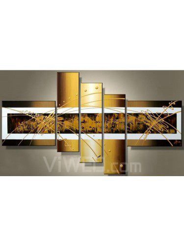 Hand-painted Abstract Oil Painting with Stretched Frame-Set of 5