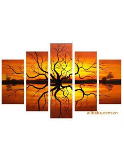 Hand-painted Tree Oil Painting with Stretched Frame-Set of 5