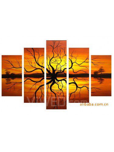 Hand-painted Tree Oil Painting with Stretched Frame-Set of 5