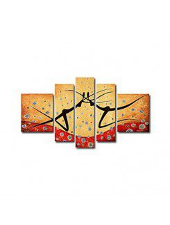 Hand-painted Abstract Oil Painting with Stretched Frame-Set of 5