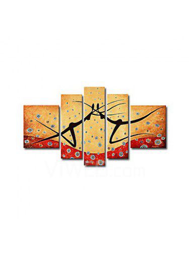 Hand-painted Abstract Oil Painting with Stretched Frame-Set of 5