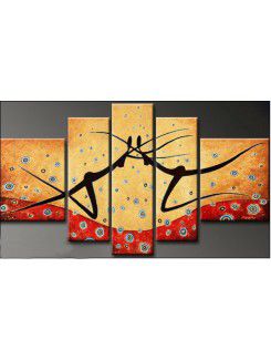 Hand-painted Abstract Oil Painting with Stretched Frame-Set of 5