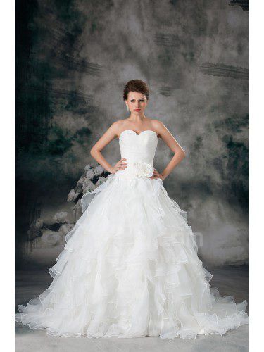 Organza sweetheart sweep treno a-line fatto a mano abito da sposa fiore