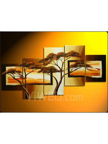 Hand-painted Tree Oil Painting with Stretched Frame-Set of 5