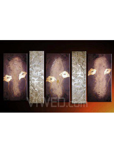 Hand-painted Floral Oil Painting with Stretched Frame-Set of 5