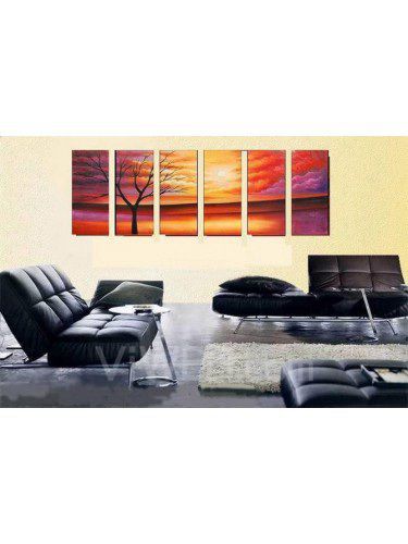 Hand-painted Tree Oil Painting with Stretched Frame-Set of 6