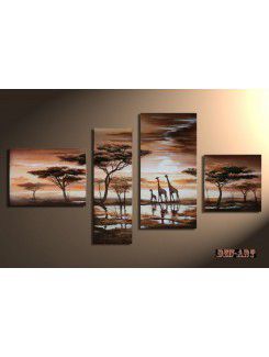 Hand-painted Landscape Oil Painting with Stretched Frame-Set of 4