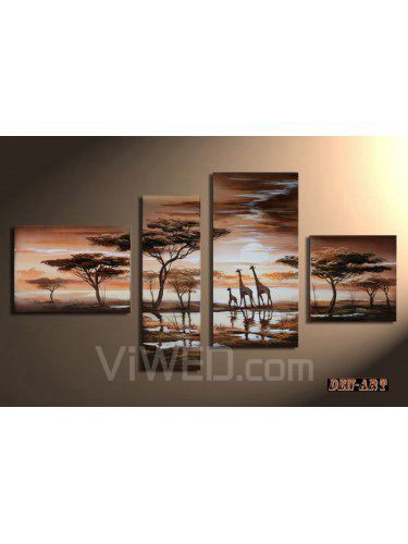 Hand-painted Landscape Oil Painting with Stretched Frame-Set of 4