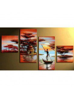 Hand-painted Abstract Oil Painting with Stretched Frame-Set of 4