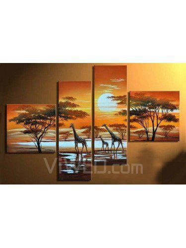 Hand-painted Landscape Oil Painting with Stretched Frame-Set of 4