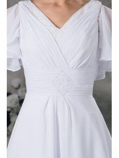 Chiffon V-Neck Sweep Train A-line Half-Sleeves Wedding Dress