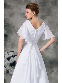 Chiffon V-Neck Sweep Train A-line Half-Sleeves Wedding Dress