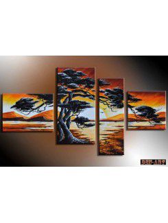 Hand-painted Tree Oil Painting with Stretched Frame-Set of 4