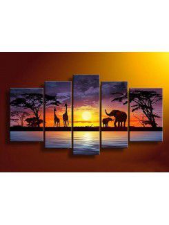 Hand-painted African Landscape Oil Painting with Stretched Frame-Set of 5