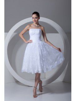 Satin and Lace Strapless Knee Length Corset Wedding Dress