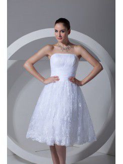 Satin and Lace Strapless Knee Length Corset Wedding Dress