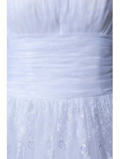 Satin and Lace Strapless Knee Length Corset Wedding Dress