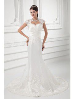 Satin sweetheart mantel sweep zug brautkleid bestickt