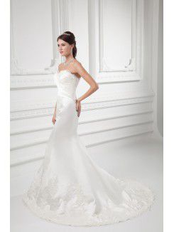 Satin Sweetheart Sheath Sweep Train Embroidered Wedding Dress