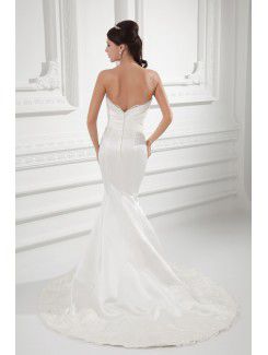 Satin Sweetheart Sheath Sweep Train Embroidered Wedding Dress