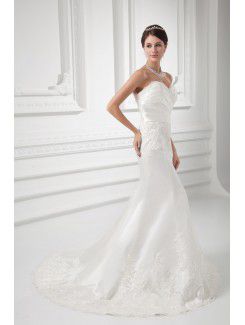 Satin Sweetheart Sheath Sweep Train Embroidered Wedding Dress