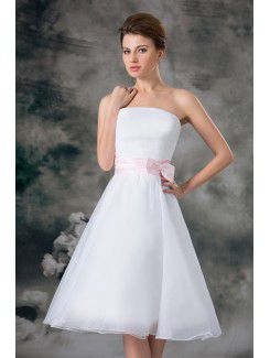 Organza Strapless Knee Length A-line Sash Short Wedding Dress