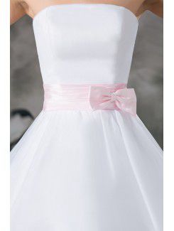 Organza Strapless Knee Length A-line Sash Short Wedding Dress