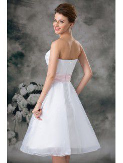 Organza Strapless Knee Length A-line Sash Short Wedding Dress