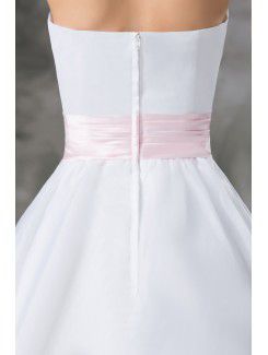 Organza Strapless Knee Length A-line Sash Short Wedding Dress